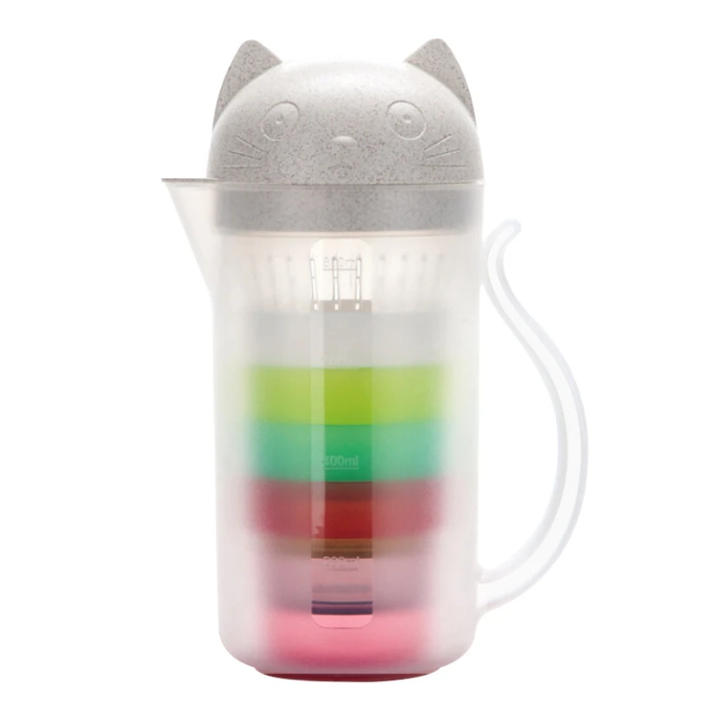 3 цвета, чашка для воды с котом, набор чайников, Цвет Пшеницы, милый пластиковый портативный заварник с фильтром для улицы 200-800 мл - Цвет: Светло-желтый