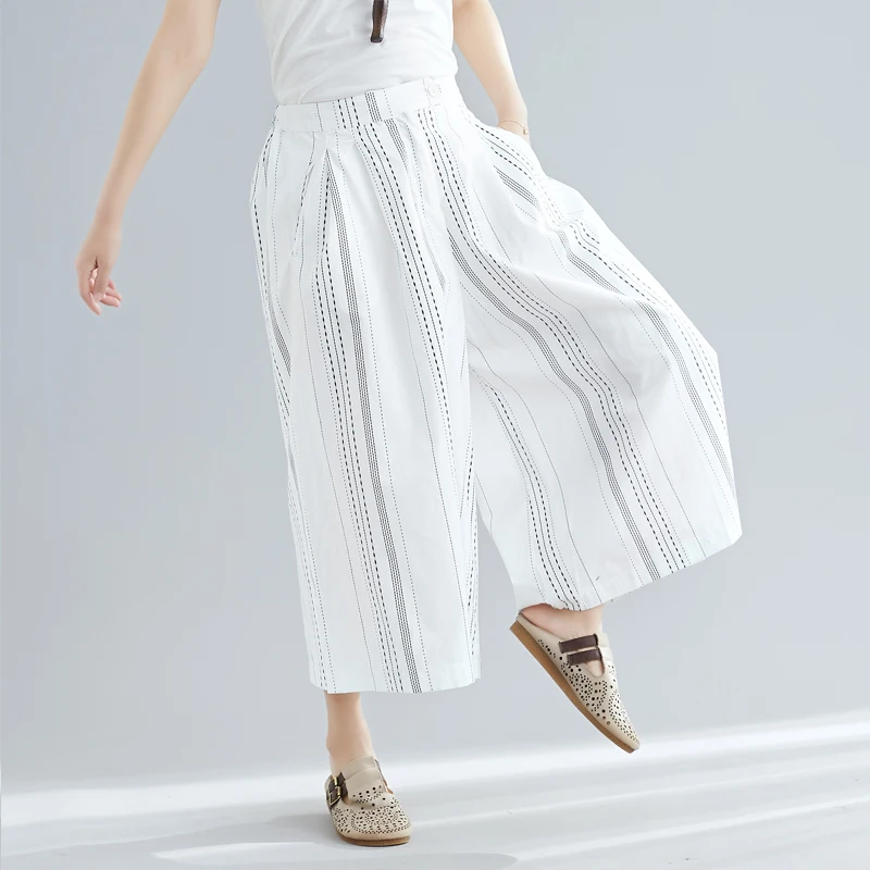 #0648 Summer Striped Wide Leg Pants Women Black White Korean Style Casual Vintage Baggy Pants Thin Trousers Ladies Loose