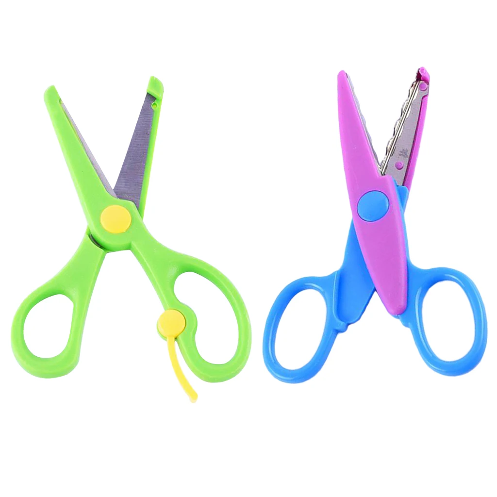 2pcs Scissors Kids Craft Protective Left Hand Scissors Tools for Student Paper Cutting
