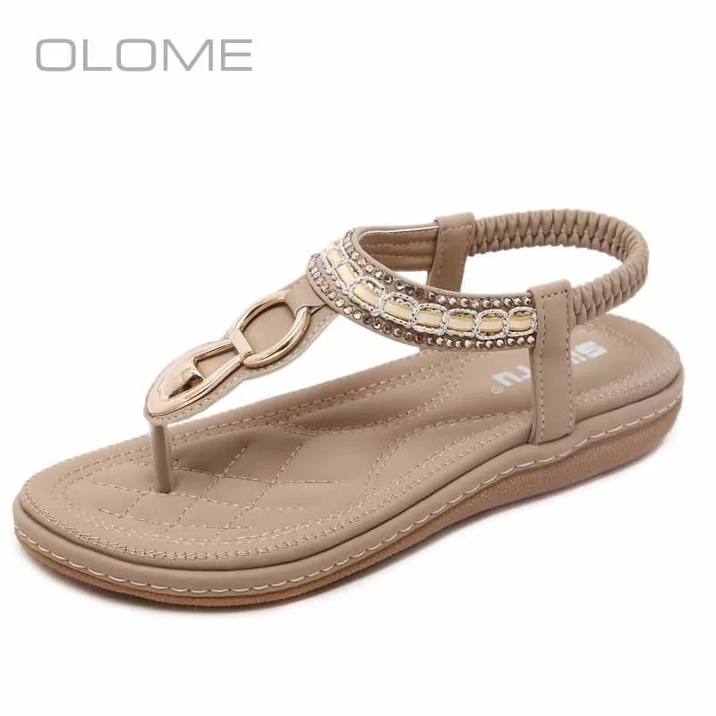 

OLOME new super fire personality wild Leisure Wear resistantBohemian rhinestone thong sandals Female large size43-45