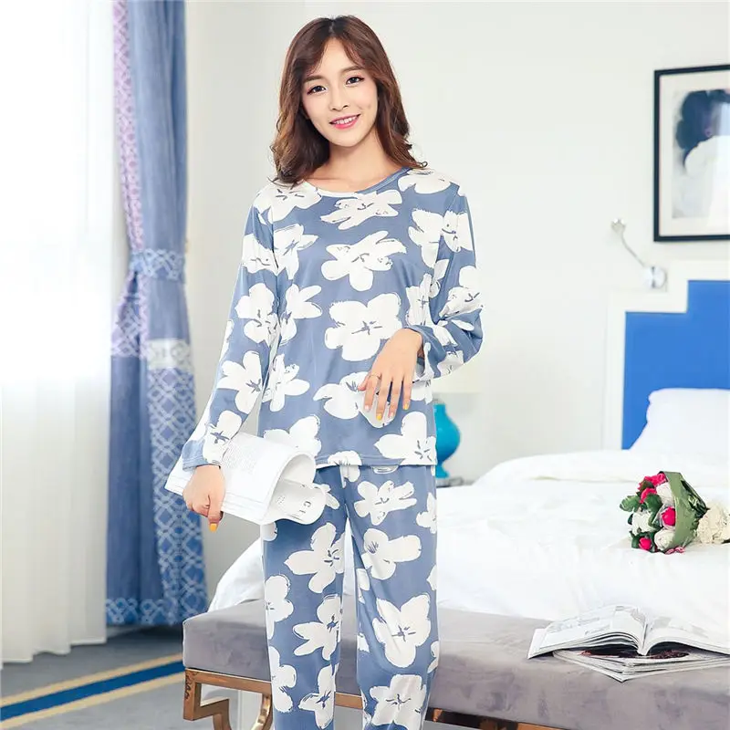 Новинка, Лидер продаж, осенние женские пижамы с милым рисунком, пижамный комплект, тонкая Пижама, женская пижама - Цвет: dahua blue