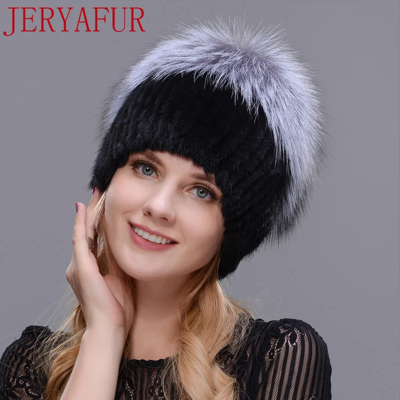 JERYAFUR Новая женская меховая шапка зимняя Лыжная теплая защита из норки и лисы