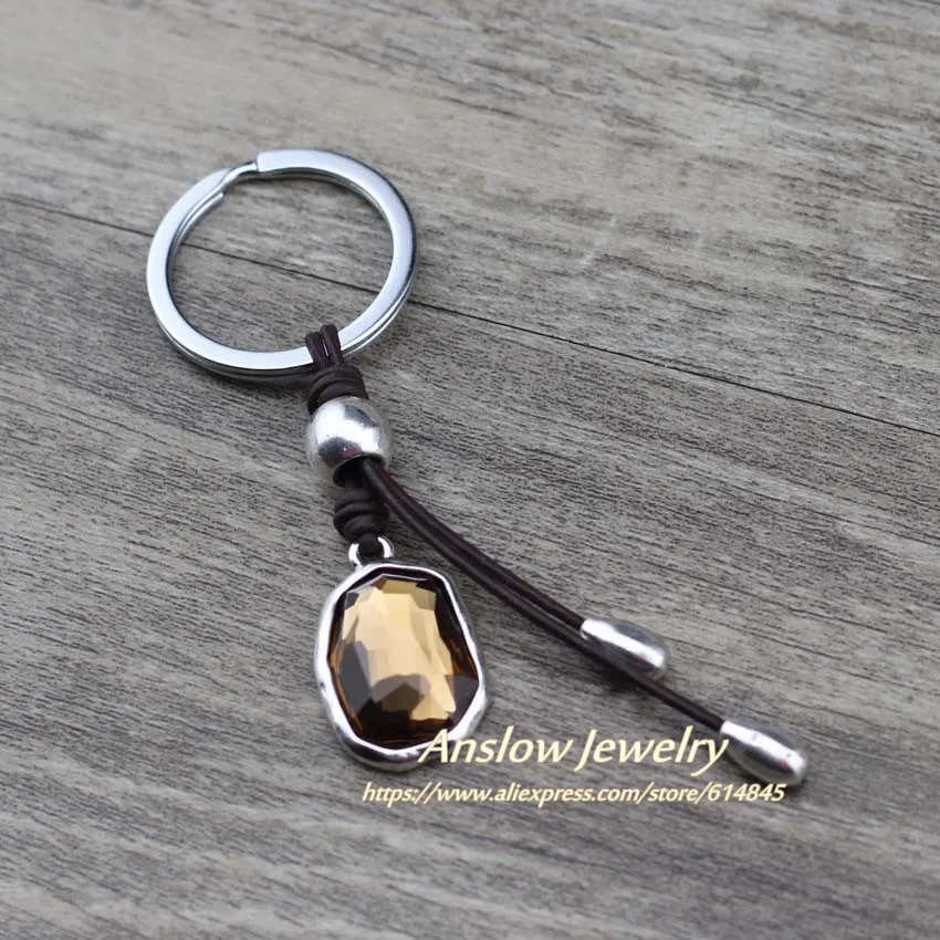 Anslow 2019 Модный милый романтический кожаный брелок с кристаллами Кольцо для ключей