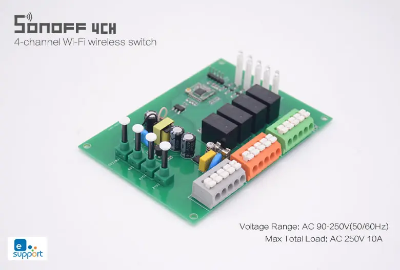 Интеллектуальный выключатель света Sonoff 4CH R2 умный переключатель Wi-Fi 4-банда Беспроводной переключатели c креплением на рейке Din домашней автоматизации on/off С телефонным дистанционным управлением 10A/2200W