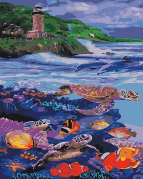 

Unframe diy picture oil painting by numbers paint by number for home decor canvas painting 5065cm seaside