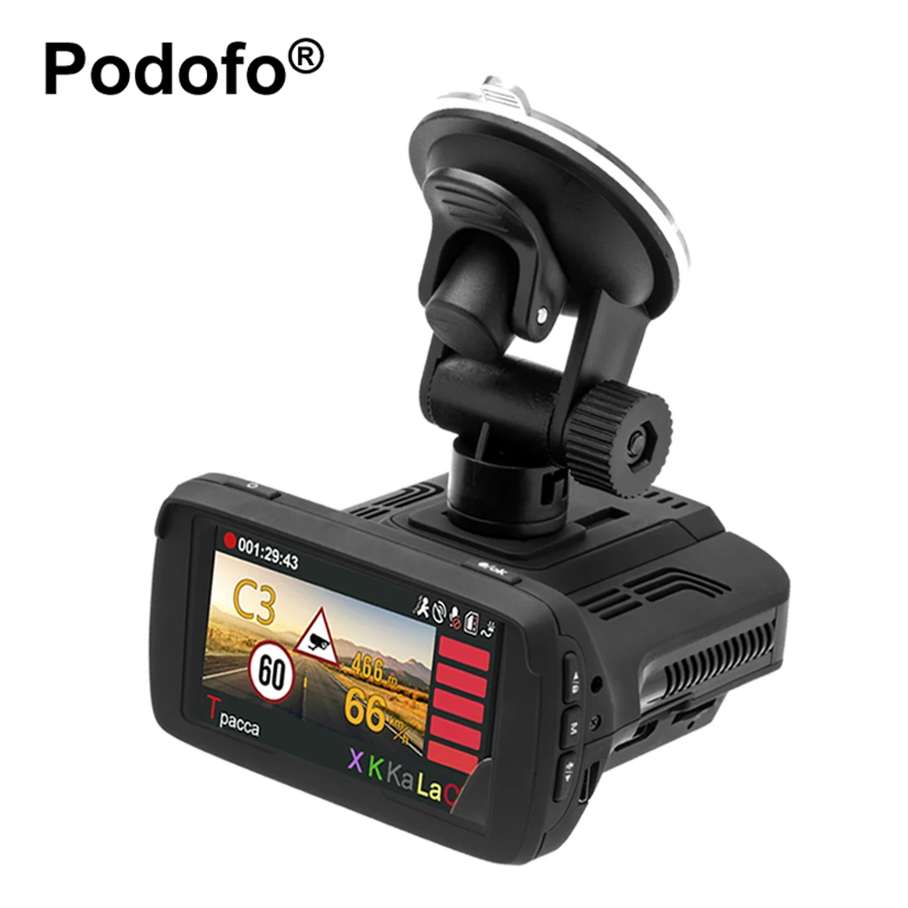 Podofo Ambarella Car DVR Radar Detector 3 in 1 with GPS Camera FHD 1080P Registrar Speedcam Anti Radar Detectors Dash Cam WDR