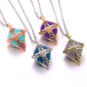 

Aromatherapy jewelry Vintage Gold rhombus cross perfume necklace Aroma Diffuser Aromatherapy Lockets Pendant Necklace