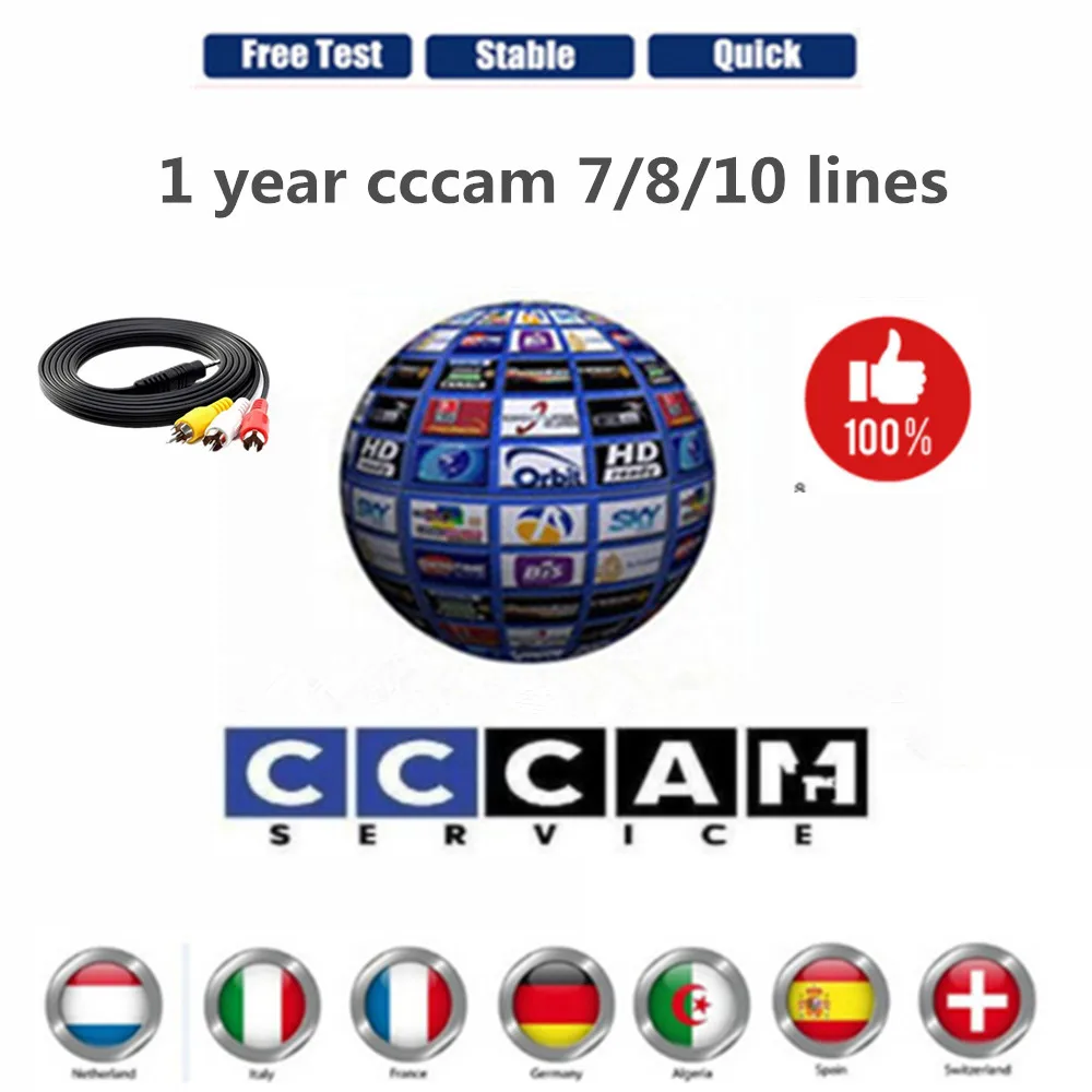 

2019 CCcam server for 1 year 7 8 10 lines Europe Channel support DVB S2 satellite TV receiver V8 Nova freesat V7s HD Cccam Italy