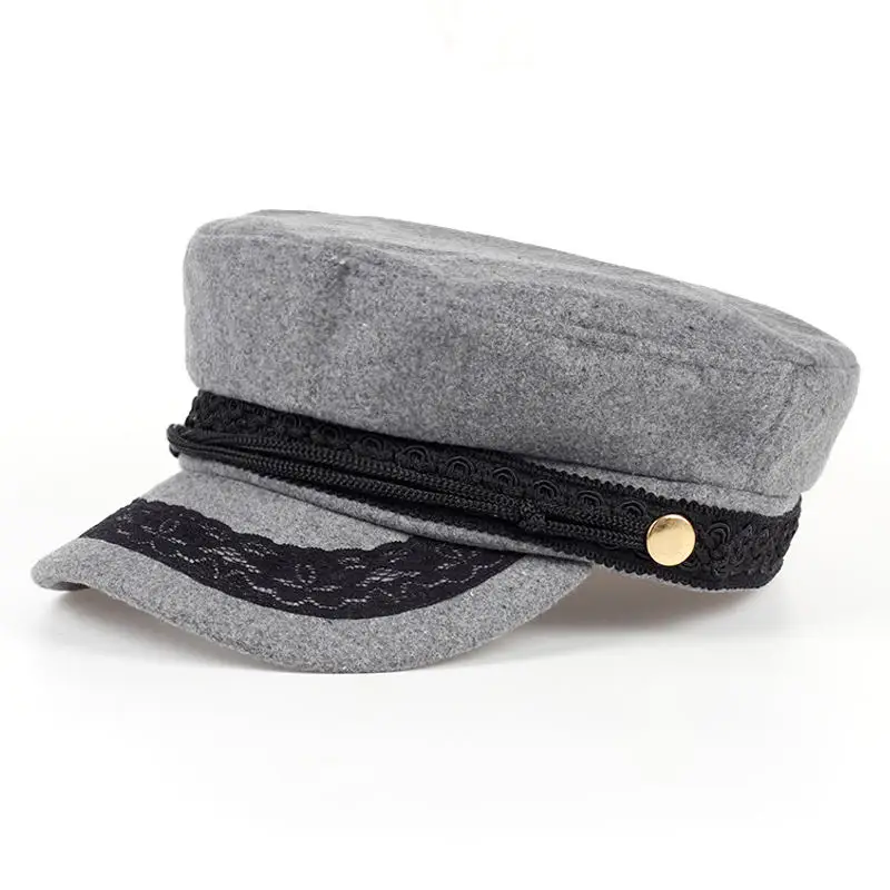 

VORON Wool baseball Cap Flat Top Navy Caps Lace Rope Old Fashion Wool cap Black Blue gray Color For Men Women hats