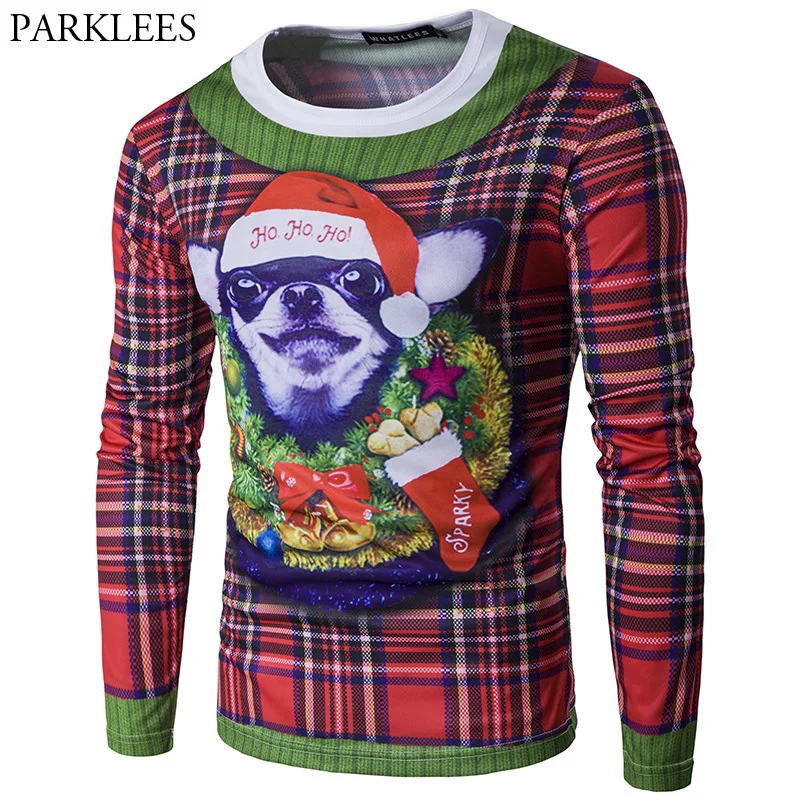 Red Plaid T Shirt Men Cotton Tee Shirt Homme 2017 Fashion