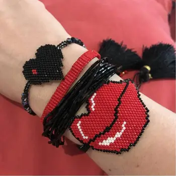 

SHINUSBOHO Delica MIYUKI Bracelet Women Bite Lips Pulseras Mujer Moda 2019 Friendship Jewelry Crystal Bracelets Tassel Handmade