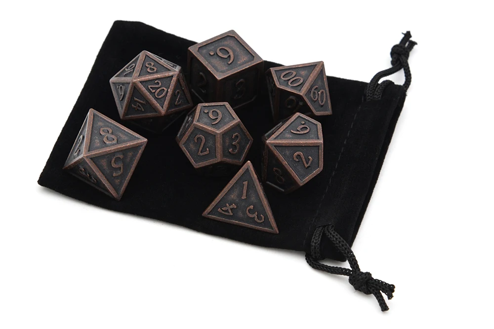 Древний Медь DnD металлические игральные кубики со черные игральные кости сумка для ролевой игры настольние игры "Магия", а также для