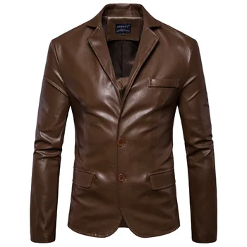 

Men's slim leather jacket Spring casual suit leather jackets High quality trend motorcycle PU jacket Coats Size 5XL