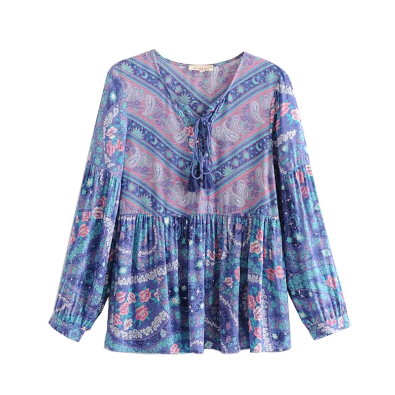 Corbata Ropa Borla Moda Boho Camisas De Blusas Cuello Floral Impresión Picture Mujer Vintage As Playa 2019 Mujeres Chic V Con Verano En 0xww7qOXB