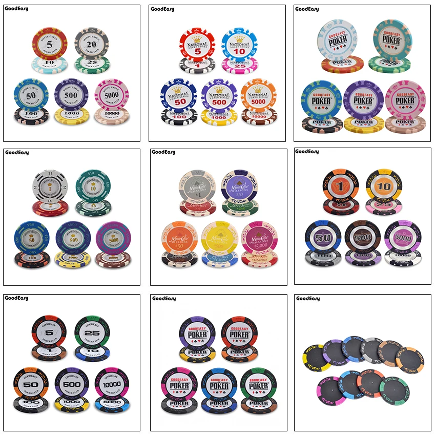 

Professional Clay Poker Chips Set with High Quality Each denomination for one pcs Colorful Chips