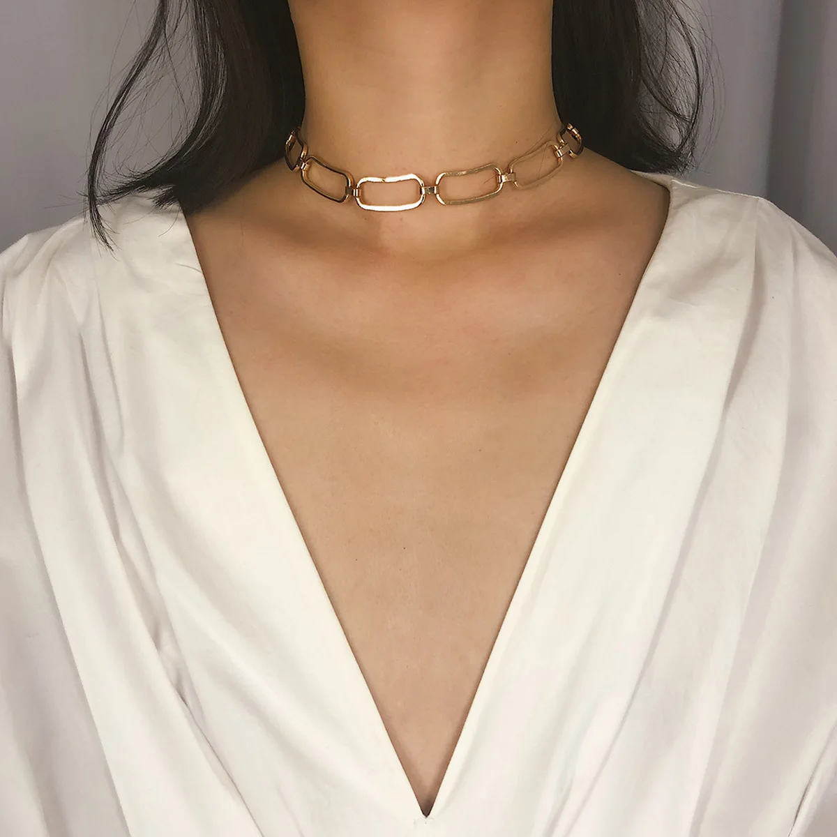 Винтажное геометрическое квадратное ожерелье-чокер на цепочке для женщин панк золотого цвета массивное ожерелье на шею