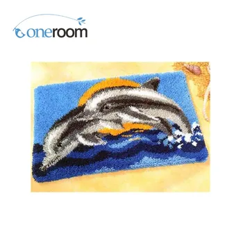 

ZD619 Two dolphins Hook Rug Kit DIY Unfinished Crocheting Yarn Mat Latch Hook Rug Kit Floor