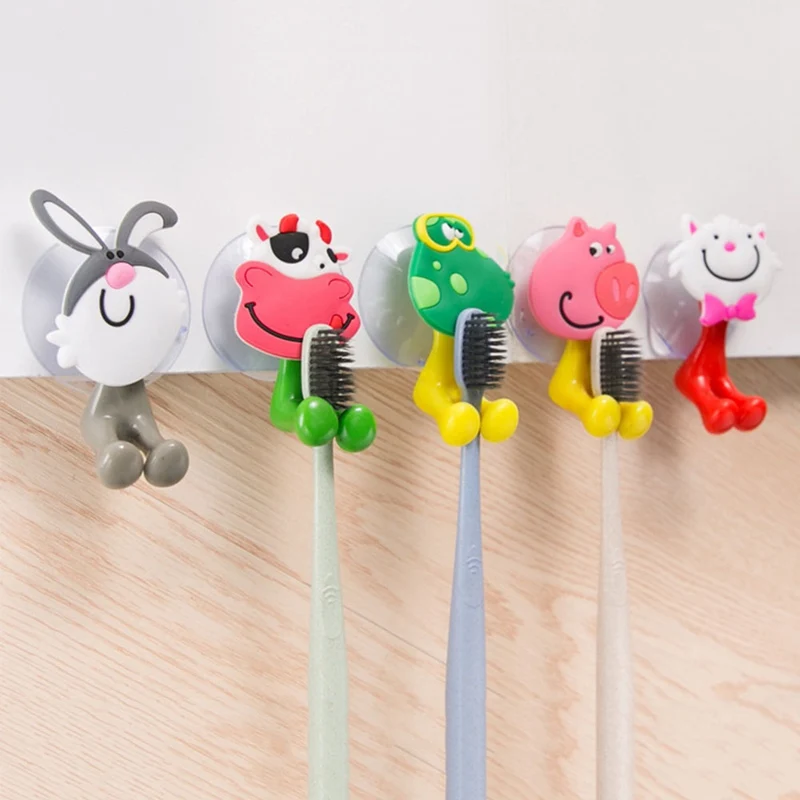 

1Pcs Home Toothpaste Racks Cute Animal Toothbrush Holder Silicone Sundries Holder Bathroom Towel Wall Hanger Sucker Hook Stand