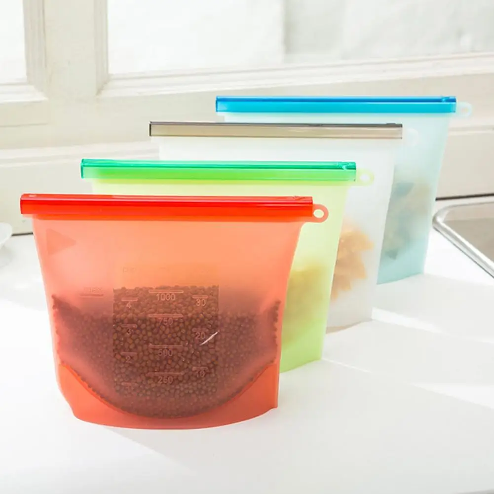

1PC Reusable Seal Silicone Food Fresh Bag Vacuum Sealer Fruit Meat Milk Soup Frozen Food Storage Bags Kitchen Accessories