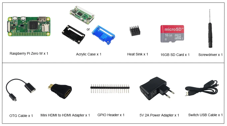 Raspberry Pi Zero W стартовый комплект 5MP камера + акриловый чехол + радиатор + 2x20 pin GPIO заголовок лучше, чем Raspberry Pi Zero 1,3