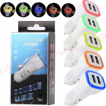 

Universal Led light Dual usb ports 2.1A Car charger power adapter for iphone samsung android phone gps pc mp3 with retail box
