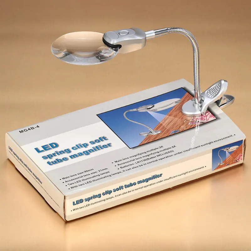 2x 6x Desk Magnifying Glass With Light Led Table Magnifier Desk