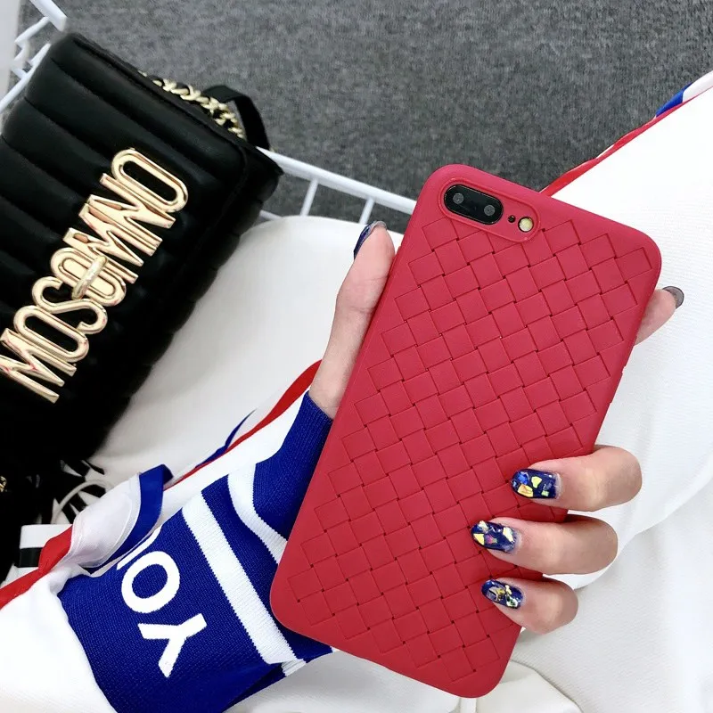 Artisome Soft Silicone Case For Apple iPhone 7 8 Plus Case For iPhone X 10 6 6s 7 8 Case 360 Protect Shell Grid Woven Cover (14)