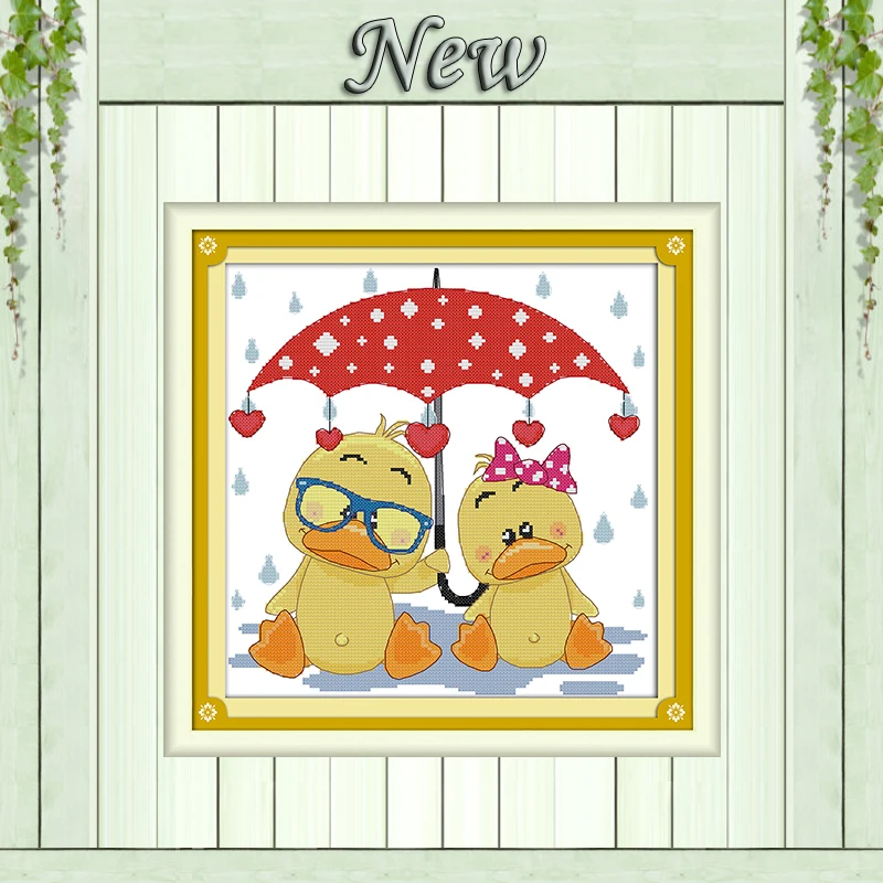 

The ducks under the umbrella painting counted print on canvas needlework embroidery Sets DMC 11CT 14CT Cross Stitch kits Chinese