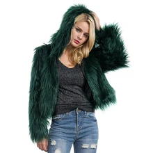 Anself Fashion Women Winter Crop Top Faux Fur Hooded Coat Long Sleeve Fluffy Jacket Short Party Streetwear Fourrure Outerwear