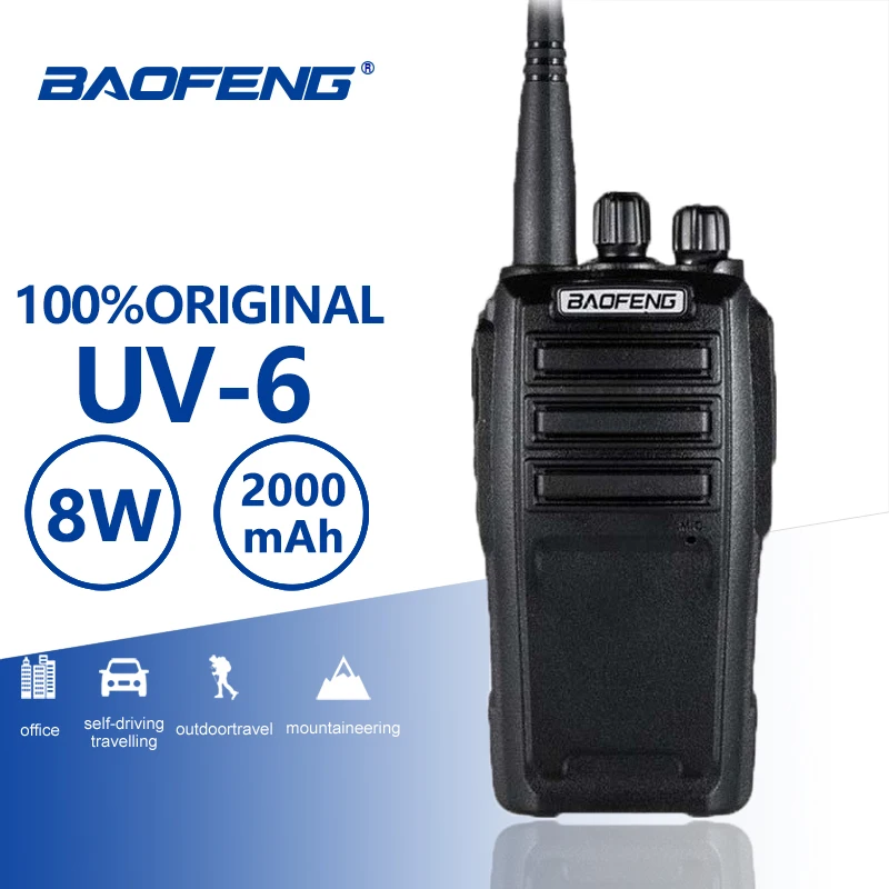 Baofeng UV-6 портативная рация, Новое поступление, 8 Вт, 128 каналов, высокая мощность, долгий режим ожидания, UHF VHF, двухдиапазонное двухстороннее радио, Woki Toki CB радио