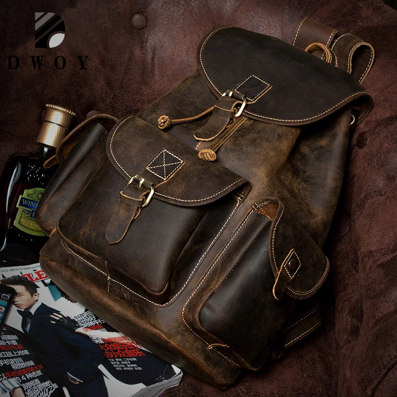 Мужской рюкзак винтажный из натуральной кожи|mochila hombre|lederen rugzakbackpack travel bag |