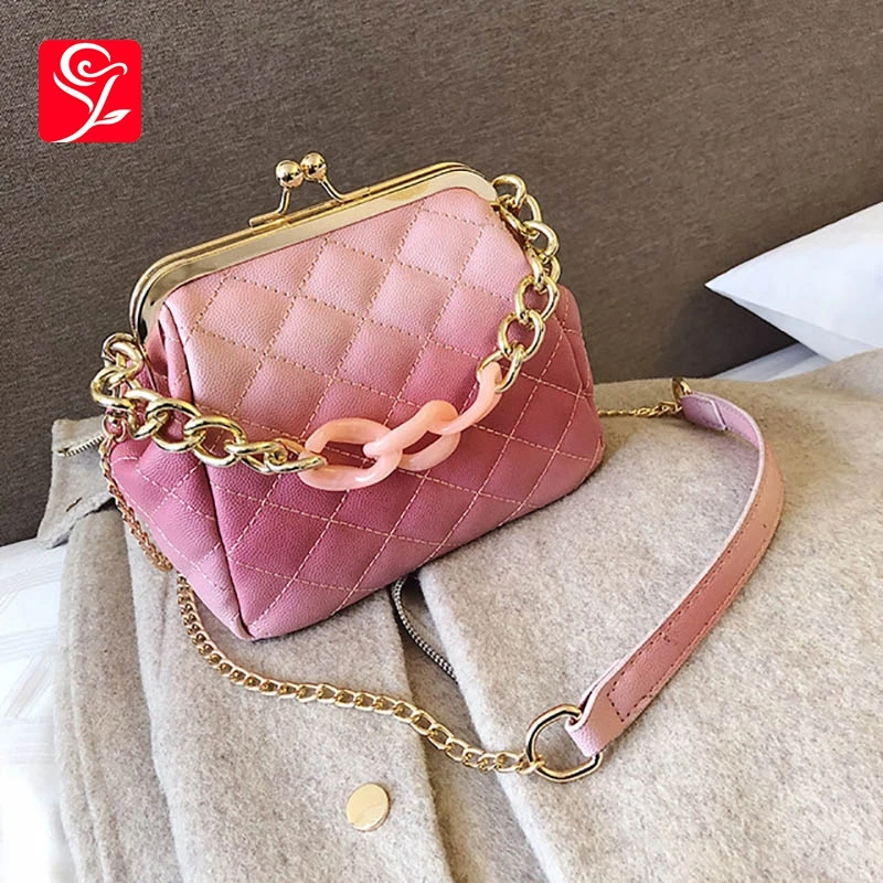 

Designer Chain Messenger Bag Acrylic Chain Women Handbag Pu Leather Rhombic Luxury Dinner Clutch Purse Lady Shoulder Bags