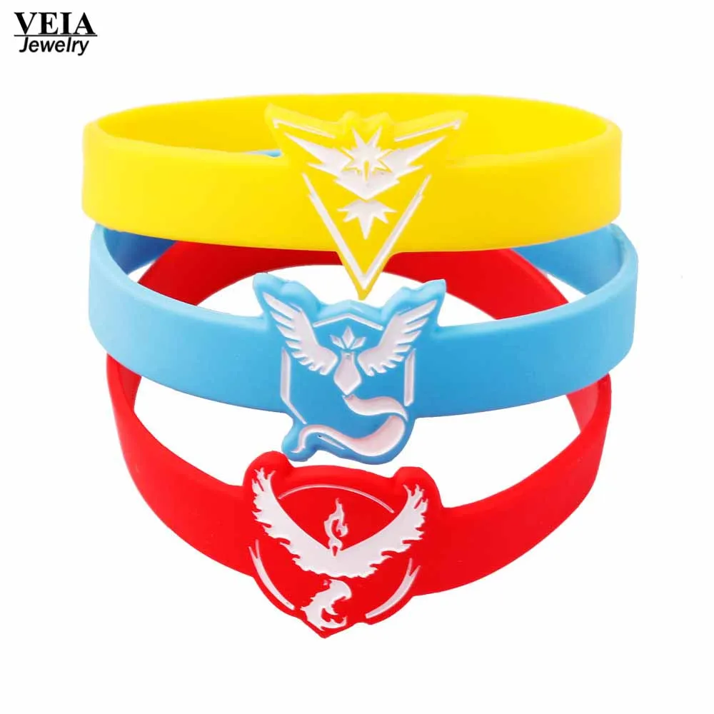 

RUSH New Pokemon go Silicone Elastic Bracelet Team Mystic Valor Instinct Fashion Women Men PVC bracelets & bangles