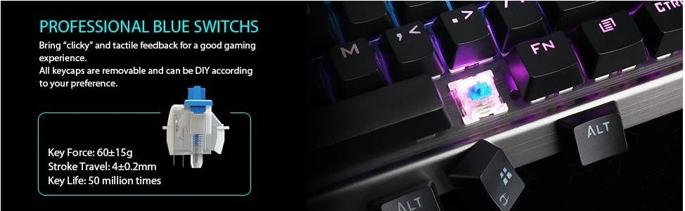 Redragon K563 SURYA 109Key RGB Механическая с подсветкой игровой KeybKoard с синими механическими переключателями авиационного класса