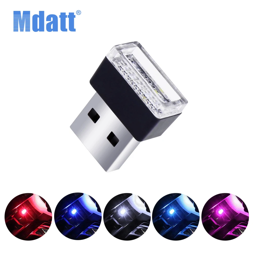 

Mdatt 5pcs Colorful Car USB LED Atmosphere Lights Decorative Lamp Emergency Lighting Universal PC Portable Bulb Plug and Play