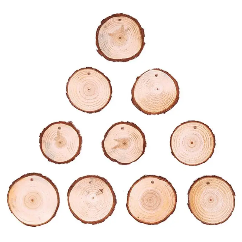 

10pcs Christmas Xmas Tree Wood Log Slices Discs Cutout Circle Wood Disks