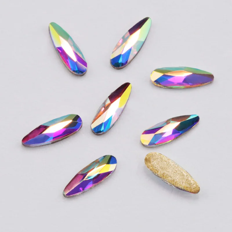 Стразы для ногтей 20 шт 2*6 мм плоские удлиненные каплевидные стеклянные разноцветные камни для 3D художественное оформление ногтей - Цвет: Crystal AB