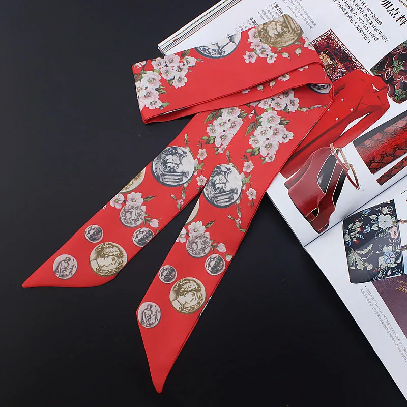 

L901 New Flower Silk Scarf Bag Handle Ribbon for women Decoration Neckwear Vintage Soft