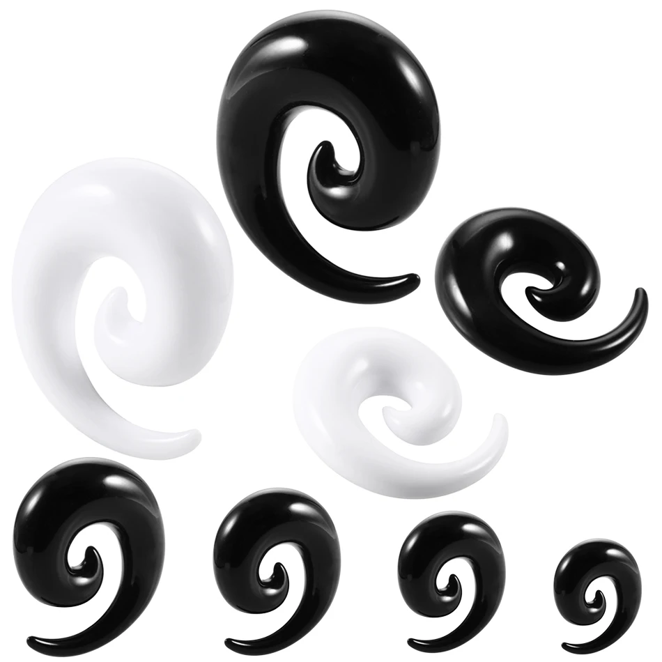 2pcs Black White Acrylic Spiral Ear Gauges Ear Tapers Stretching Plugs