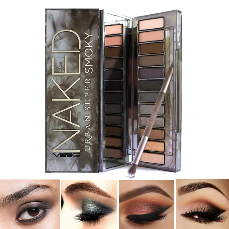 

Superior quality makeup Eye shadow 12 colors matte glitter myg naked heat smokey eye shadow Palette with Eye shadow brush
