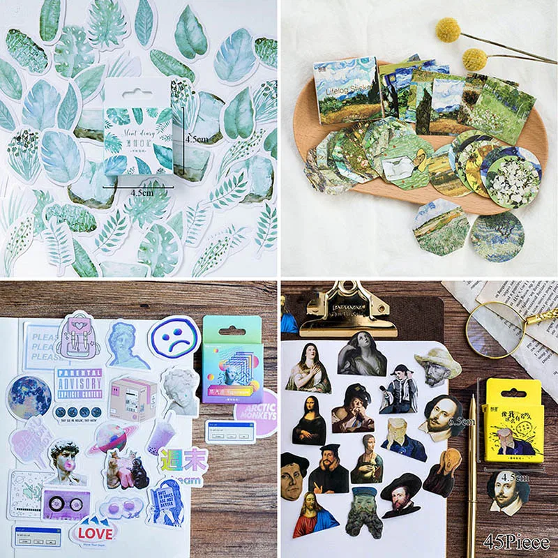 

45pcs/box Van Gogh Stickers Flowers Travel Stickers Green Plant Famous People Stickers Decorations Scrapbooking Diary Diy Albums