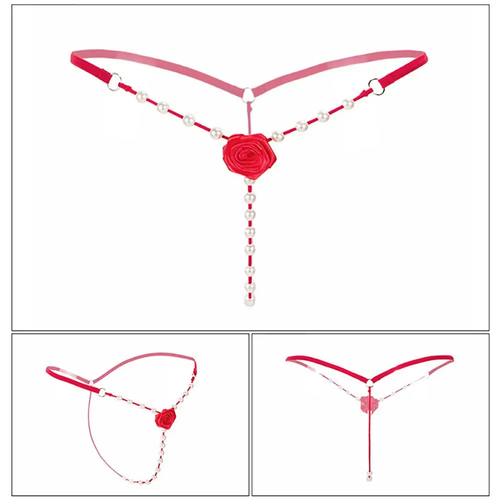 

Women Underwear Flower Faux Pearls Thongs Sexy G String Transparent Panties