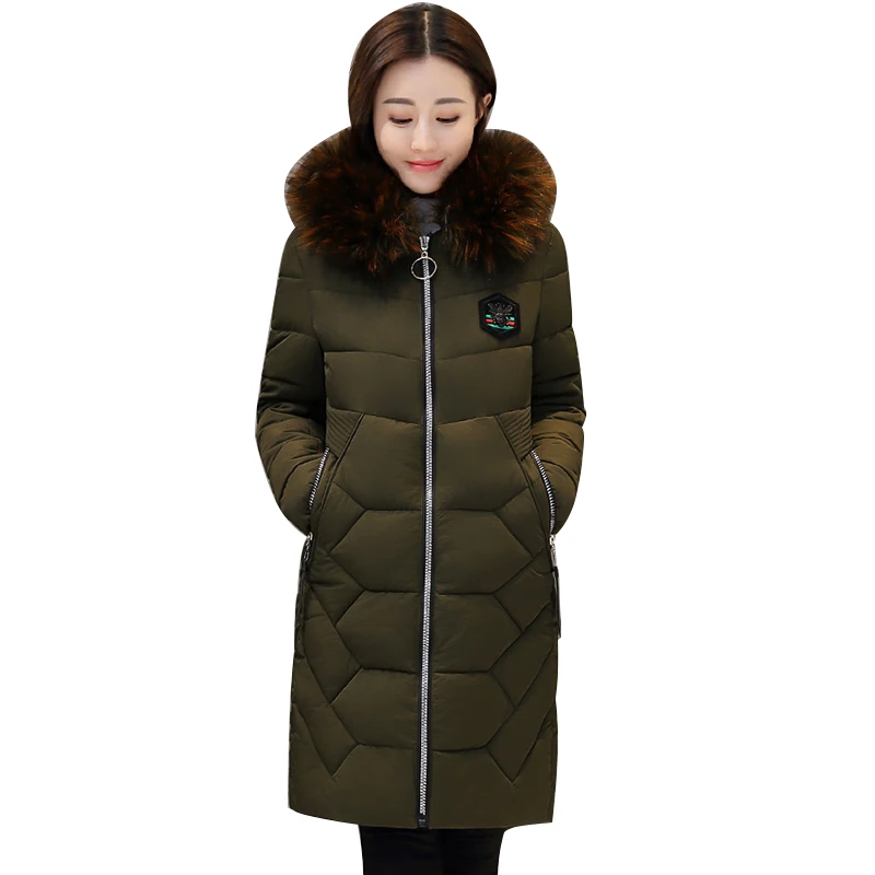 

New Winter Warmth Straight Down cotton Jacket Fashion Hooded Fur collar Long Coat Plus size Womens Zipper Fluffy Parkas 5XL A717