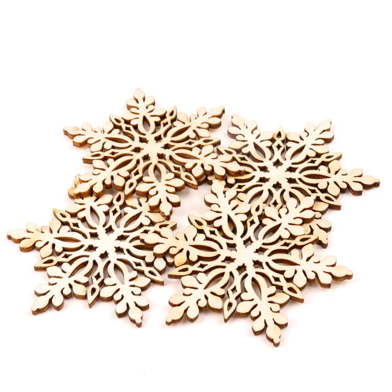 

Natural Wooden Snowflake Christmas Tree Handmade Pendant Craft Scrapbooking For Decoration Sewing Home 5pcs 80mm