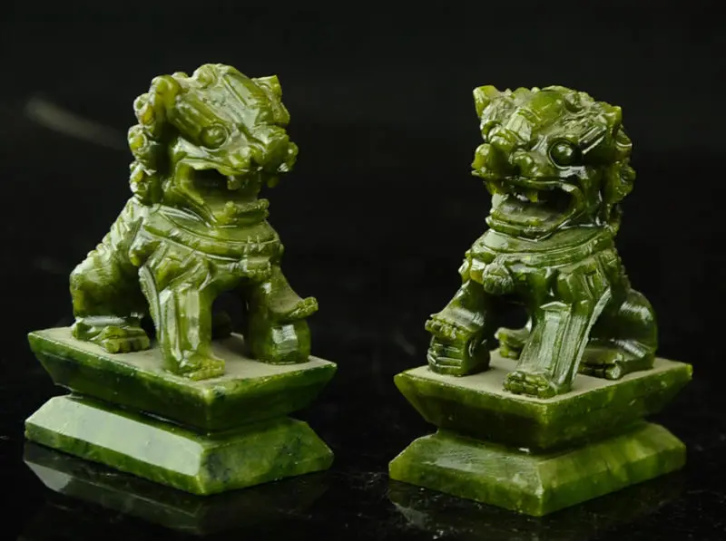 100/% Chinese natural jade hand carved statue of dragon /& phoenix