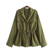 Весенние винтажные куртки для женщин, пальто на шнурке с длинным рукавом, армейский зеленый цвет, Повседневная шикарная верхняя одежда, пальто, модные женские куртки