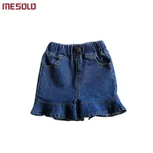 MESOLO/Одежда для маленьких девочек коллекция года, летние корейские модные эластичные синие джинсы с оборками джинсовые шорты для малышей, одежда для детей