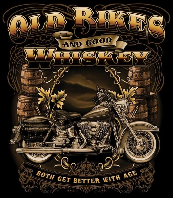 VINTAGE OLD BIKES WHISKEY MOTORCYCLE BIKER TEE SHIRT SIZE L - TS270