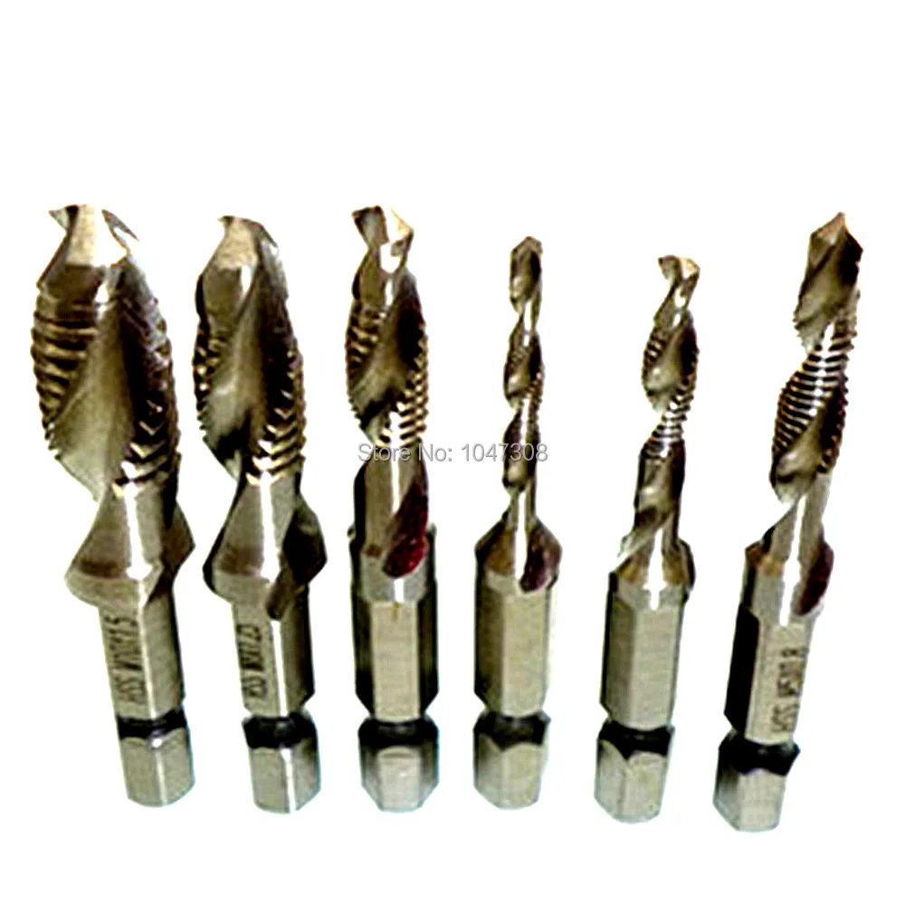 6pcs HSS Machine Drill Tap Combination Bit Deburr Countersink Bit 1/4