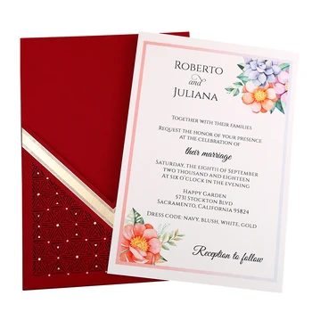 

100pcs Red laser cut flor Pocket Invitations Greeting Cards with Envelope Customized Party,CW0009